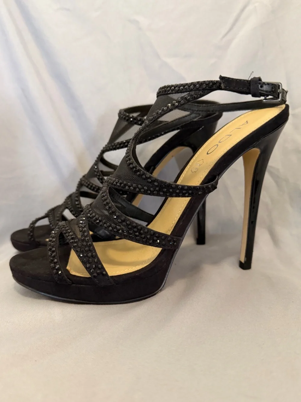 ALDO Black Rhinestone Strappy Stiletto Sandals – Size 9